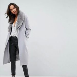 ASOS midi coat with Luxe faux fur trim
